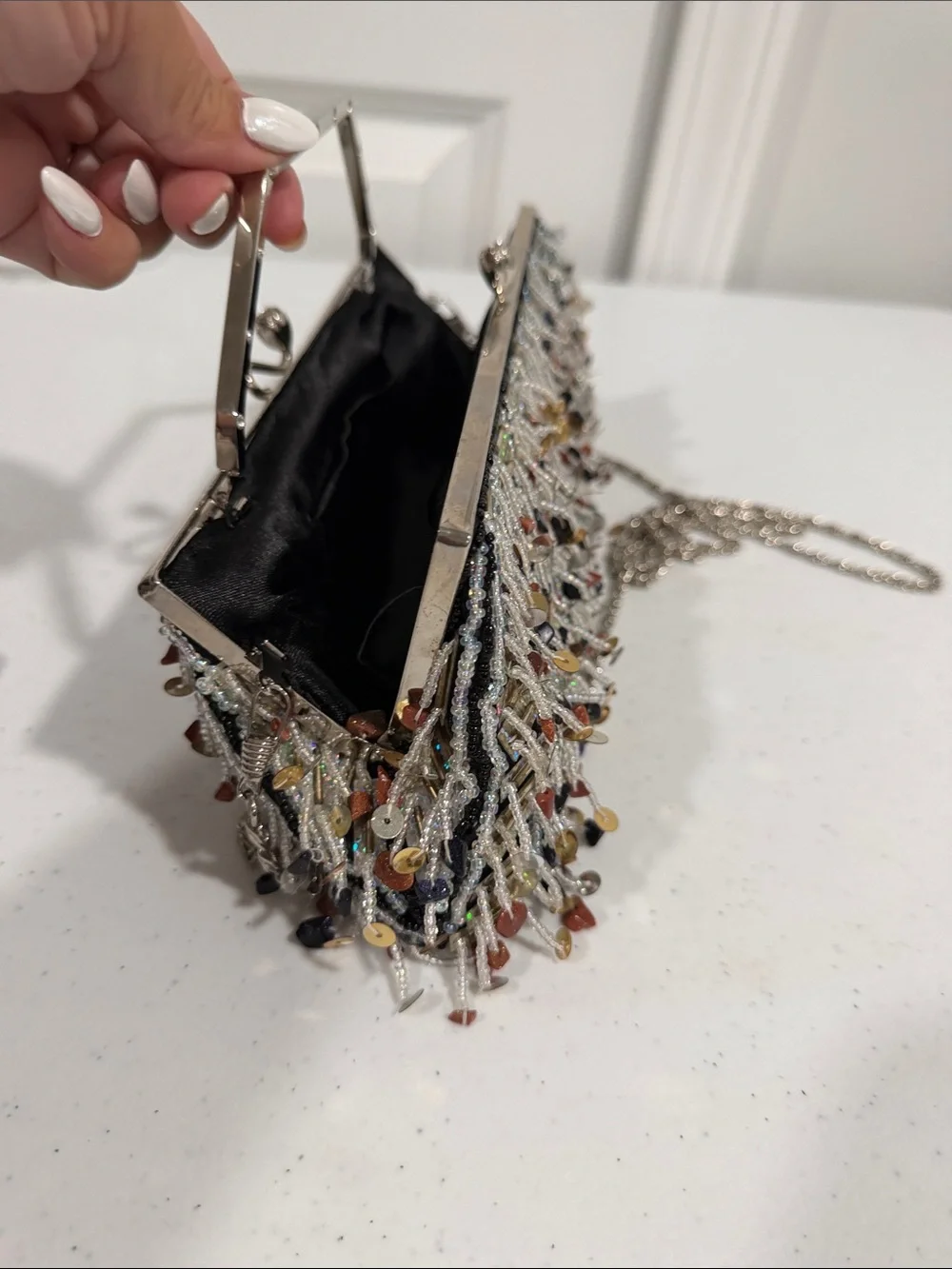 Unbranded vintage Beaded Fringe Evening Clutch Handbag with rhinestones - Black